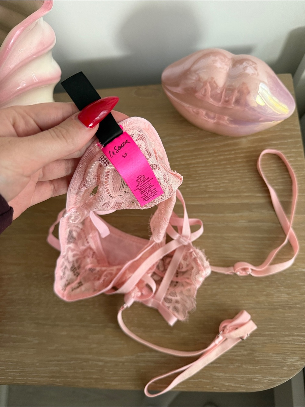 La Senza Pink Satin Slip & Lace Garter Belt - Picture 16 of 16
